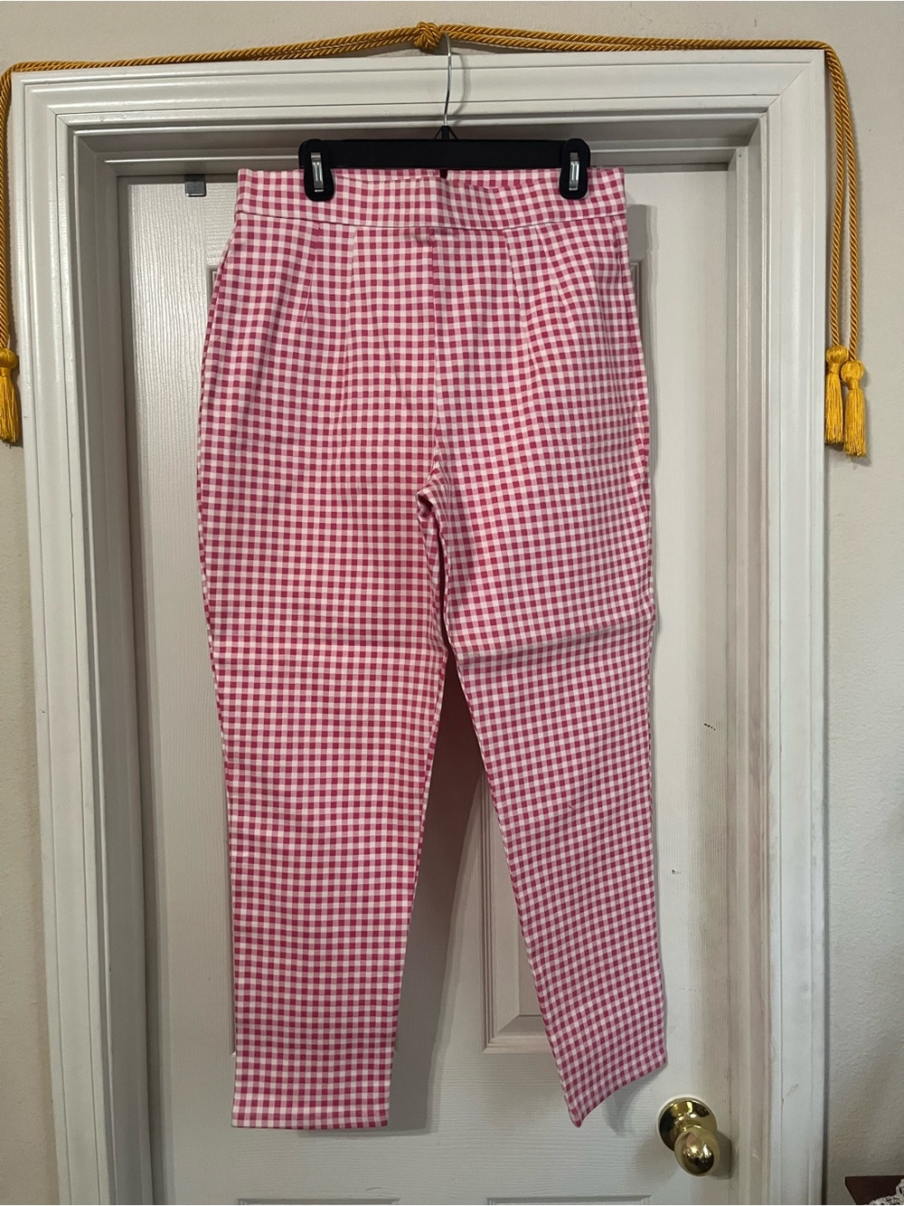 Vixen by Micheline Pitt Pink Gingham Cropped Pants